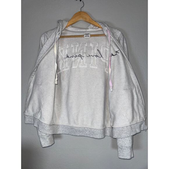 Victoria Secret Love Pink Gray Pastel Full Zip Hoodie Sweatshirt Womens Medium - Picture 5 of 8